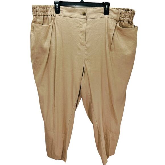 Calvin Klein Woven Tapered Cropped Pants Khaki Linen Blend Womens Plus 3X NWT‎ - Picture 3 of 6